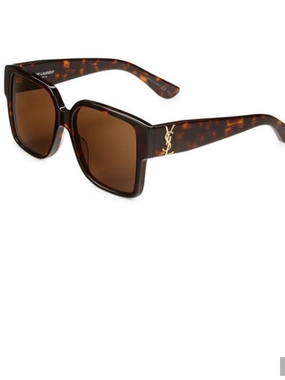 Yves Saint Laurent Oversized Tortoise Shell Sunglasses with Gold YSL Logo